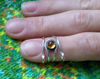 Citrine Yarn Guide Ring - Sterling Silver Crochet / Knitting Ring - Jewelry for Knitters