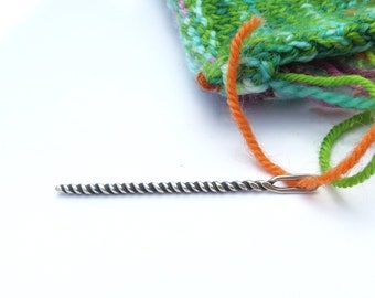 Twisty Sterling Silver Yarn Needle - for Darning, Knitting, Crochet, Weaving, Gifts