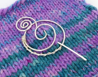 Sterling Silver Spiral Shawl Pin - Celtic Brooch - Gift for Knitter