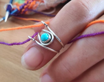 Sleeping Beauty Turquoise Yarn Guide Ring - Sterling Silver Tension Ring for Knitting and Crochet