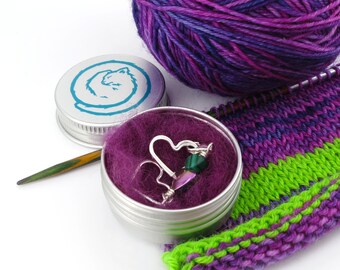 Love Heart Stitch Markers - Sterling Silver Snag Free Progress Keepers - Romantic Gift for Knitter