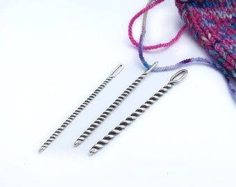 Sterling Silver Yarn Needle Set - Knitting, Crochet, Weaving - Darning - Wool - Bodkin - Tapestry Needles