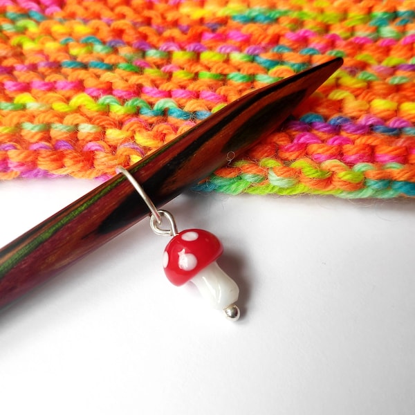 Magic Mushroom Knitting Stitch Marker - Sterling Silver - Snag Free - Handmade