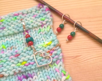 Sterling Silver Love Heart Stitch Marker Set - Knitting Progress Keepers