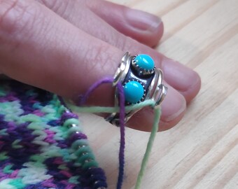 Knitting Ring - Sleeping Beauty Turquoise & Sterling Silver Tension Ring - Yarn Guide