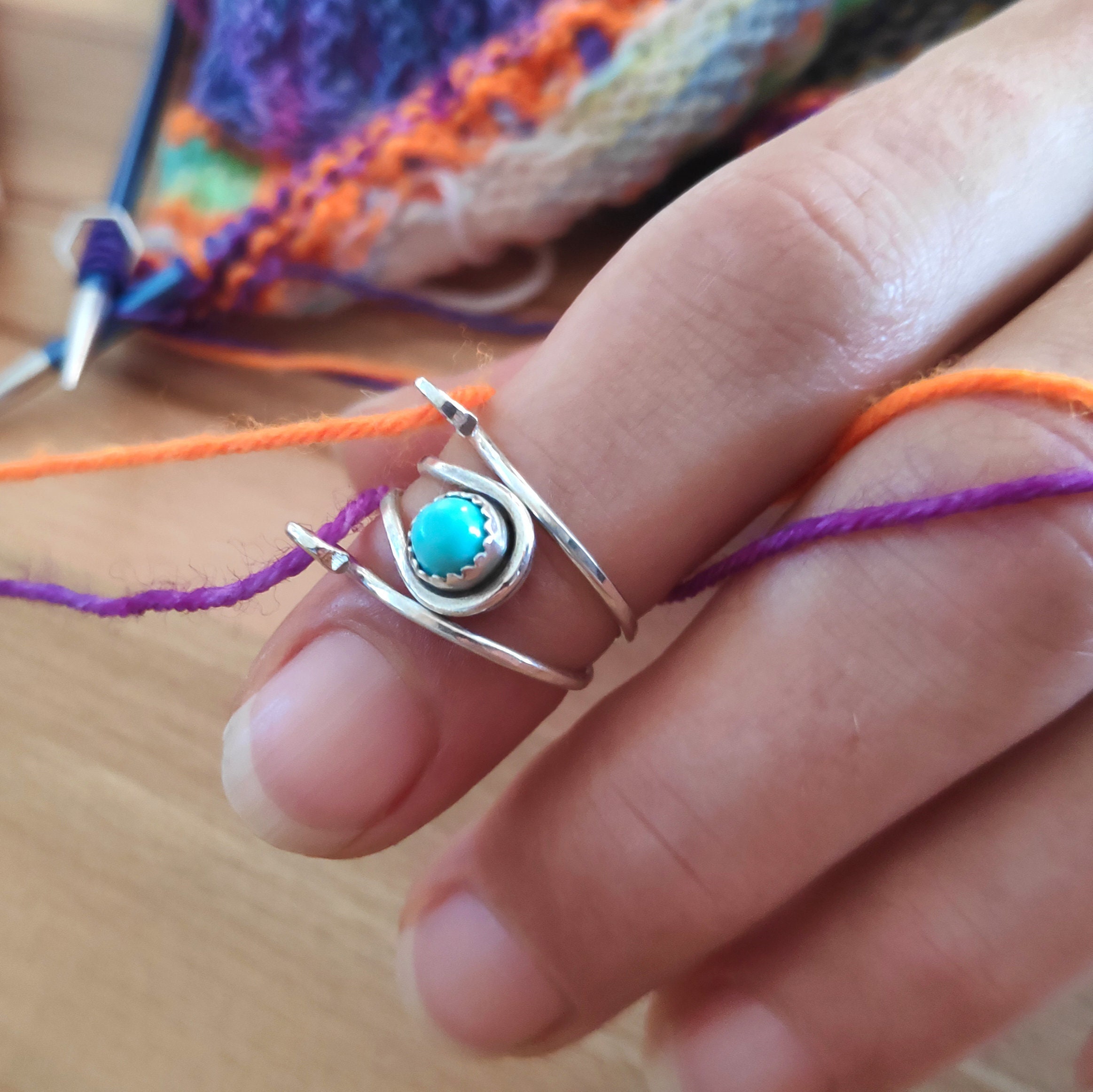 Sleeping Beauty Turquoise Yarn Guide Ring Sterling Silver Tension Ring for  Knitting and Crochet 