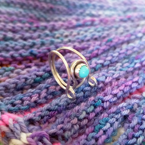 Sleeping Beauty Turquoise Yarn Guide Ring - Sterling Silver Tension Ring for Knitting and Crochet