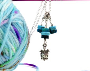 Turtle Stitch Marker Necklace - 925 Sterling Silver - Jewelry for Knitting or Crochet