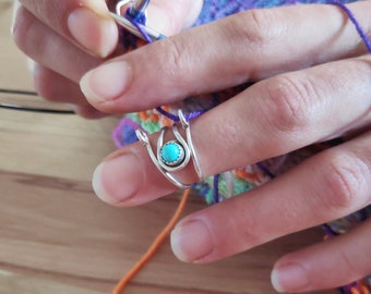 Gemstone Knitting Ring - Handmade Silver yarn guide for colourwork, fair isle