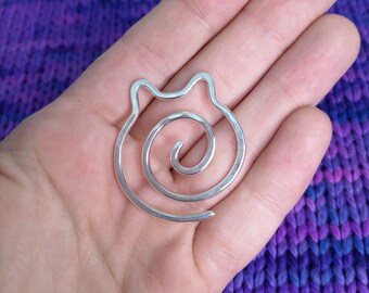Sterling Silver Catty Spiral Shawl Pin - Handmade by Fizzy Stitches