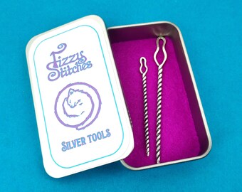 Locking Yarn Needles - Silver bodkins - Weaving, Knitting, Crochet, Tapestry