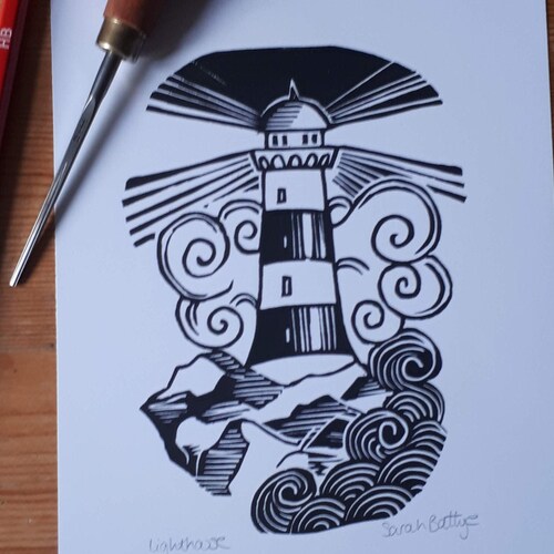 Lighthouse Art Lino Print Marine/ocean Guidance Through the - Etsy