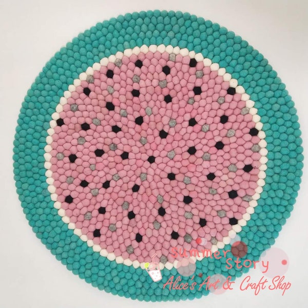 2.5 feet Watermelon handmade pom pom rug / baby nursery room or dorm decor