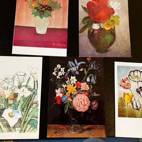 Vintage Postcard Floral Still Life Lot of (5) by Artist Rousseau, Brueghel  ect, Unposted