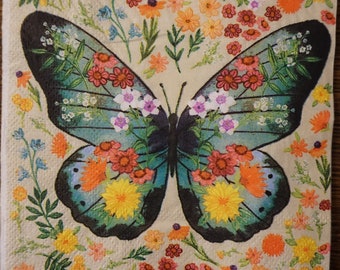 5 Decoupage Beverage Size Butterfly and Flower Napkins 3-ply