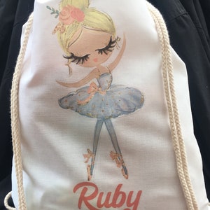 Personalised Childrens Ballerina with Light tutu Gym/ PE/ Dance drawstring bag 100% cotton