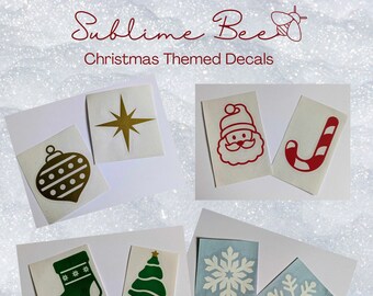 Christmas Themed Decals, Set of 2 Vinyl Stickers, for glasses, cups, laptops, etc.