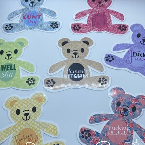 SWEAR BEAR STICKERS, Set mit 7 sterben geschnittenen Teddybär Aufkleber, für Planer, Journaling, Scrapbooking, Dekoration