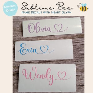 Custom Vinyl Name Decals with Heart – Personalised Stickers for Water Bottles, Wedding Décor, Bridesmaid Gifts, Balloons & Lunchboxes