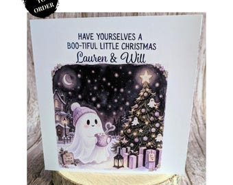 Personalised Foled Ghost Christmas Card, Spooky Xmas Greeting