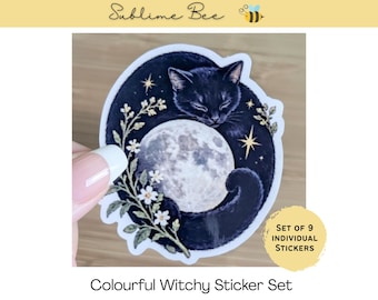 Practical Magic Inspired Sticker Set, Colourful Witchy Botanical Vinyl Decals