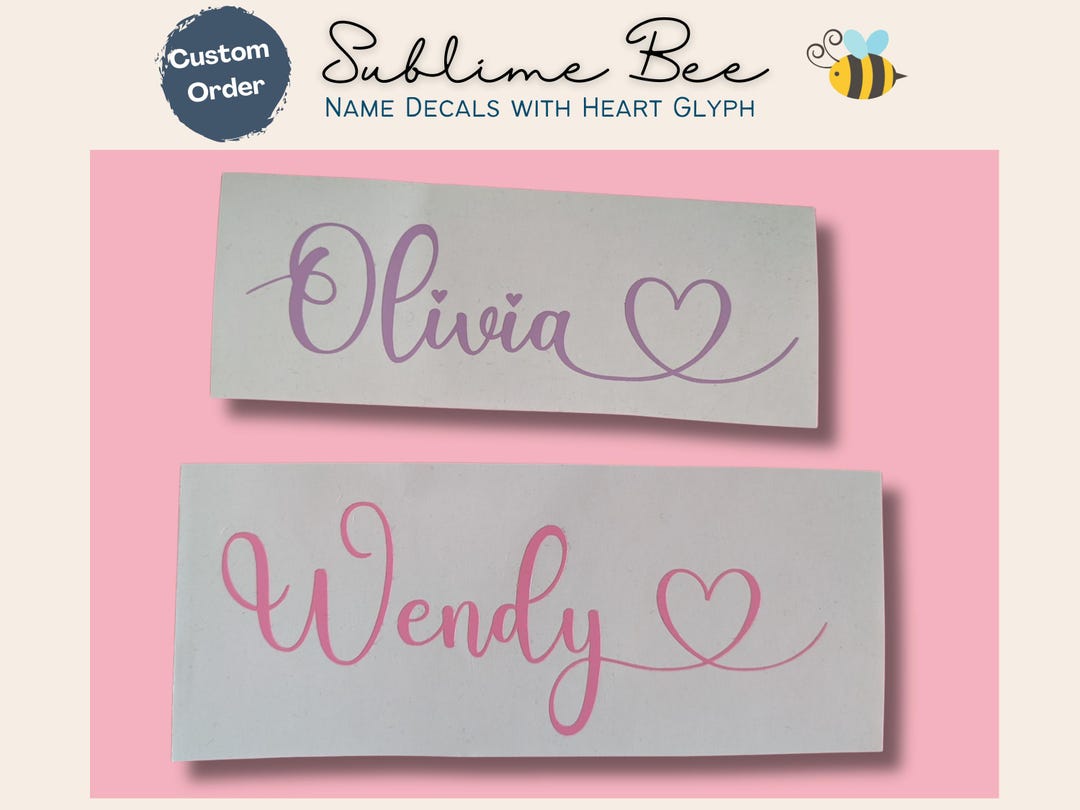 Custom Vinyl Name Decals With Heart: Personalised Stickers - Etsy UK