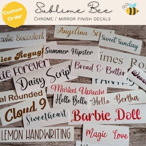 Custom Chrome Vinyl Decals – Personalised Metallic Name Stickers for Weddings, Gifts & Home Organisation