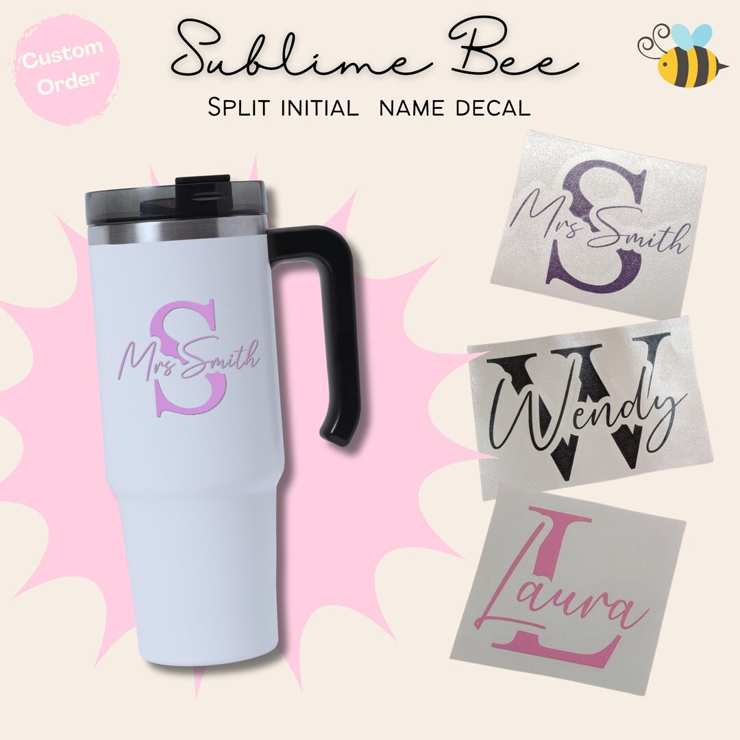 Custom Split Initial Name Decal / Monogram Sticker for Water Bottles ...