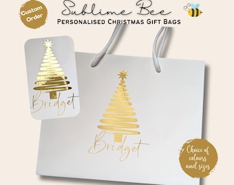 Personalized Christmas Gift Bag, Metallic Tree Decal, Luxury Gift Wrapping