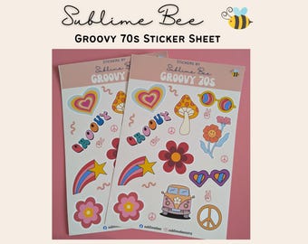 Groovy 70s Sticker Sheet | Retro Hippie Stickers | Peace Love Vinyl Decals