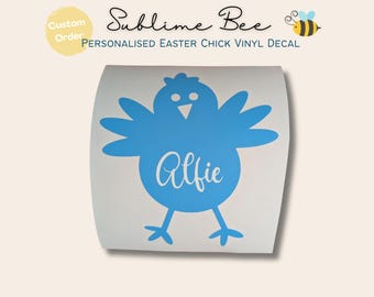 Personalised Easter Chick Vinyl Decal Custom Name Basket Sticker