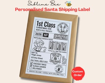Personalised Santa Shipping Label, North Pole Christmas Delivery Sticker, 4x6 Thermal Gift Label