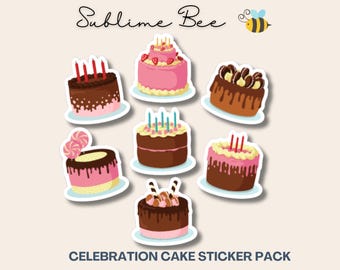 Celebration Cake Sticker Pack | Set of 7 Birthday Cake Stickers | Holographic or Matt finish