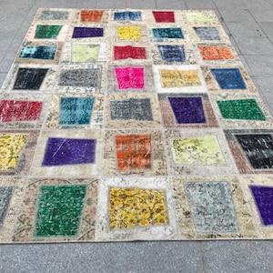5x8 Vintage Turkish Patchwork Rug: Handmade Wool Anatolian Oushak Rug