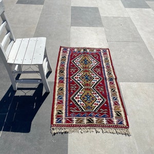 Alfombra turca 2x4 Etnic Kilim, alfombra kİlim de lana moderna y tradicional, alfombra Kilim hecha a mano de decoración del hogar, Kilim vintage 2x4, Kilim artesanal único