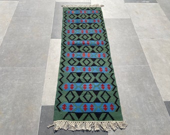 2x6 Vintage Turkish Kilim Runner: Handmade Wool Rug