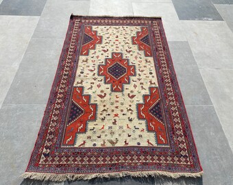 Vintage Turks kelimtapijt, wollen Anatolisch tapijt, 3,8 x 6,2 ft