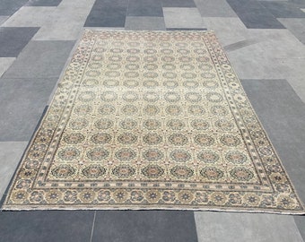 Alfombra turca vintage Oushak de 15 x 23 cm: alfombra de lana hecha a mano