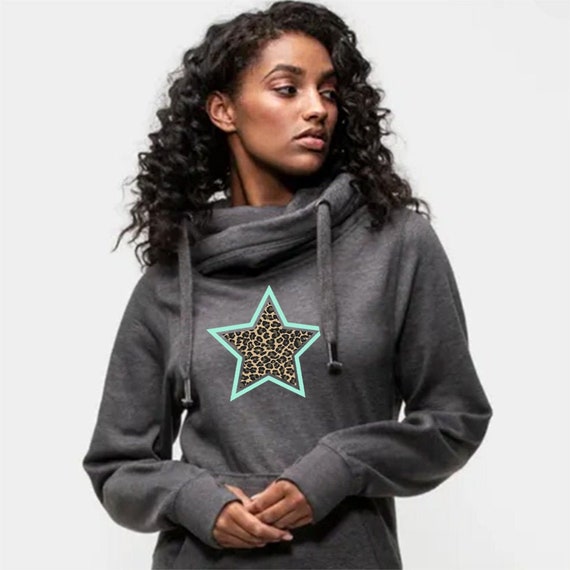 Neon Leopard Star Cowl Neck Hoodie 
