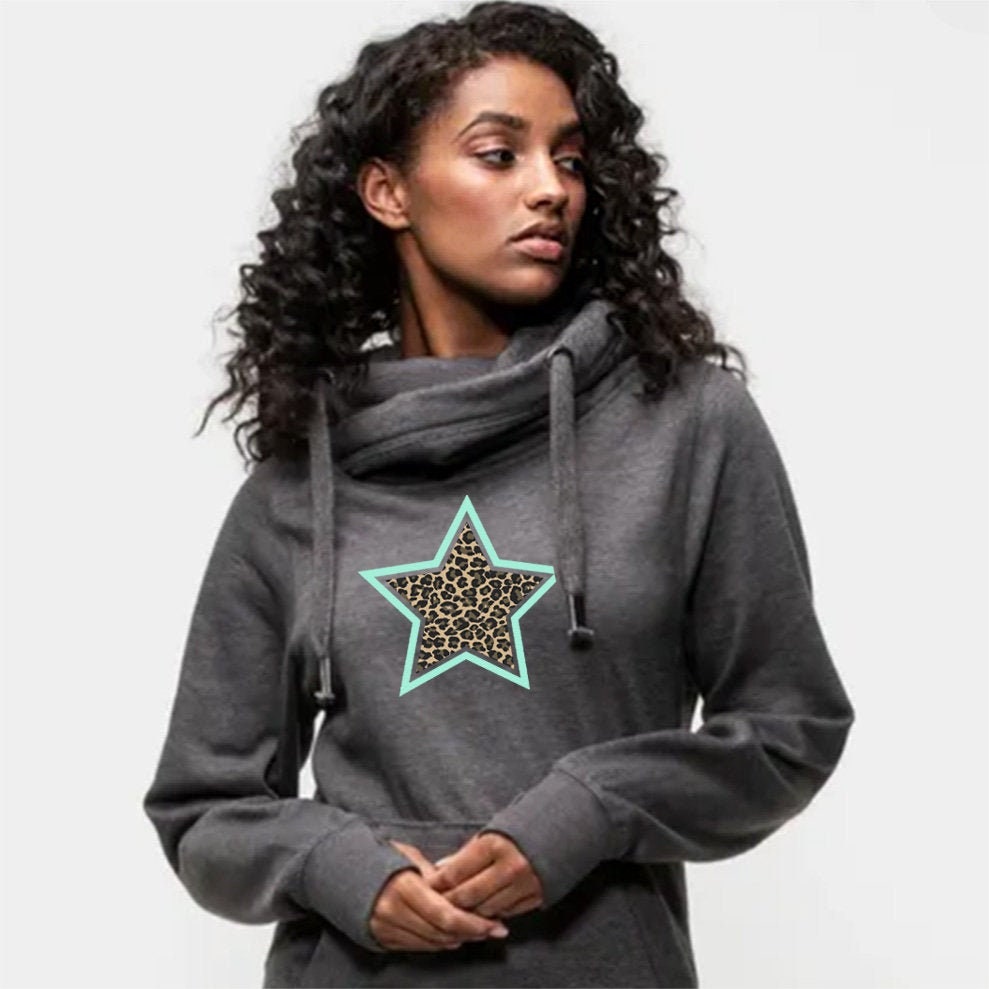 Neon Leopard Star Cowl Neck Hoodie 