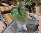 Lalique France Tanega Clear and Green Crystal 14 inch Vase