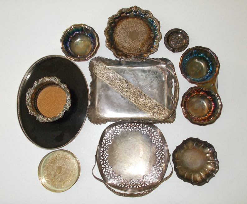 Ten 10 Electroplated bowls, trays & serving pieces image 1