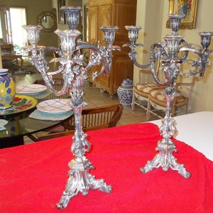 Victorian Electroplate Silver Four light, Three Arm Candelabras (two units)