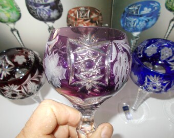 Vintage Purple Spanish Hand Blown Swirl Wine Glasses Goblets – Modig