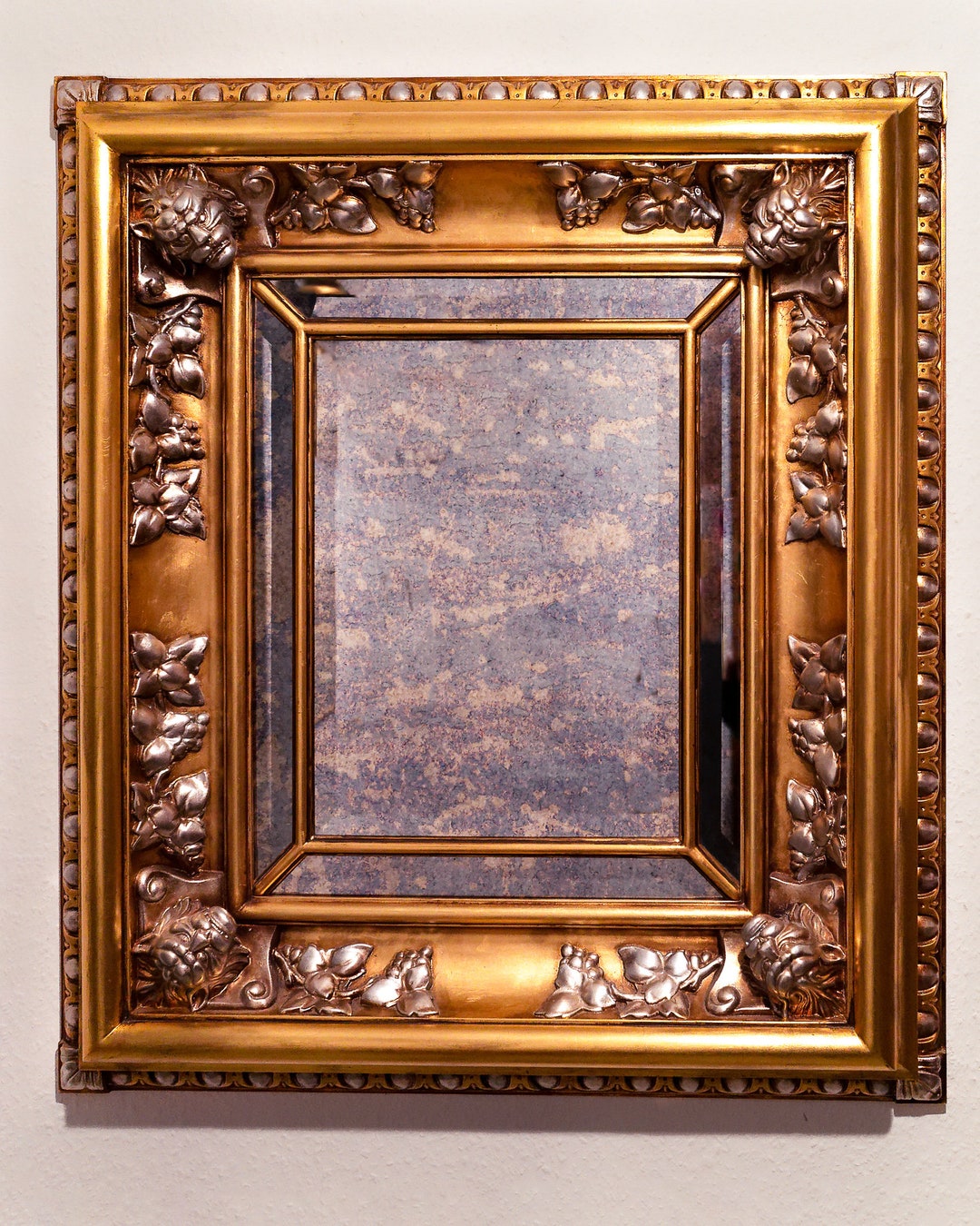 Antique Decorative Wall Mirror Art Nouveau Aged Glass Silver