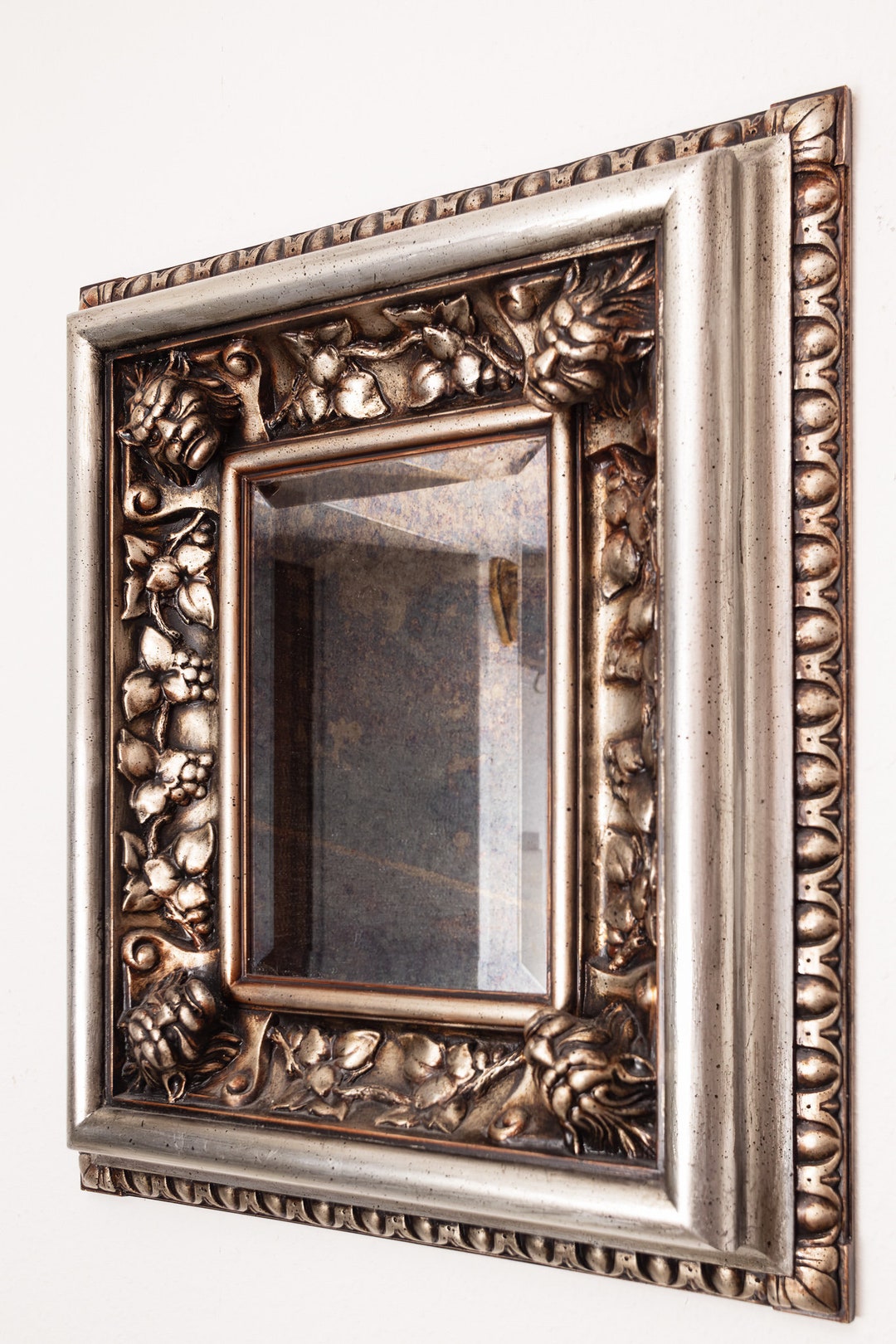 Antique Decorative Wall Mirror Art Nouveau Aged Glass Silver