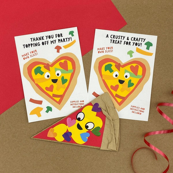 Pizza Card & Mini Craft Kit | Kids Party Favor | Classroom Handout | Pizza Party | Can Be Personalized | Fun Craft for All Ages | Get Saucy!