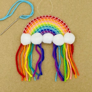 Plastic Canvas Rainbows Kit | Makes 2 Beautiful Rainbows | 11 Different Colors of Yarn Included | Learn to Sew | Craft Kit for Any Age!