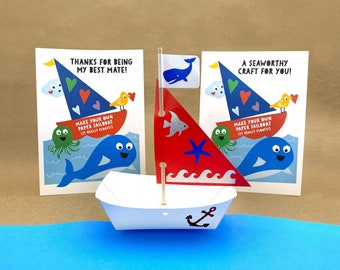 Pool Party Favor | Paper Boat Kids Card & Mini Craft Kit | Classroom Handout | Goodie Bag | Outdoor Water Activity | Yes, They Really Float!