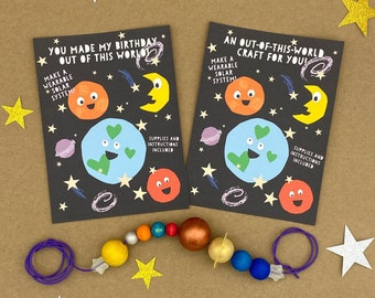 Solar System Kids Card & Mini Craft Kit | Space Themed Party Favor | Unique Hand-Dyed Beads | Goodie Bag | Wearable Out-of-this-World Fun!